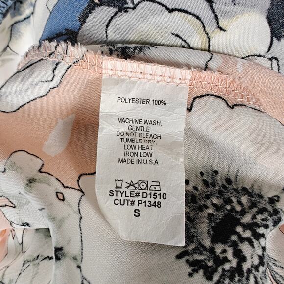 Ella Mara Peach Blue Floral Maxi Dress Short Sleeve Size S - Picture 8 of 10